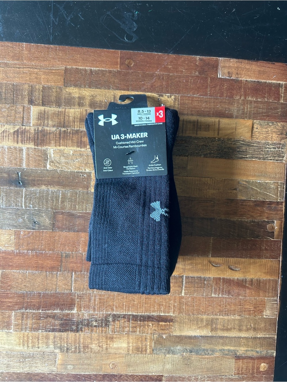 Under Armour Black Crew Athletic Socks with Gray Logo - 3 Pack